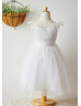 Ivory Satin Tulle Knee Length Flower Girl Dress